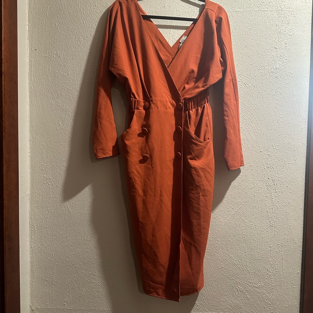 ASOS Terracotta Long Sleeve Wrap Dress
